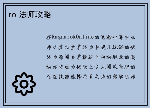 ro 法师攻略